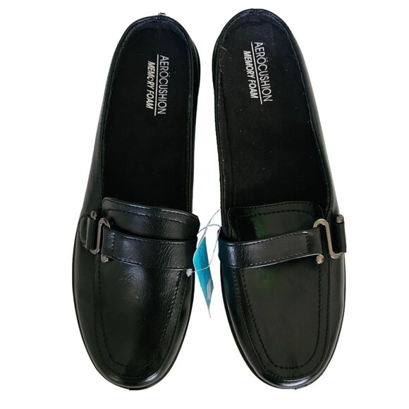 Aerocushion Memory Foam Women's Black Leather Open Back Slip-On Shoe 10M NWOB - Picture 1 of 10